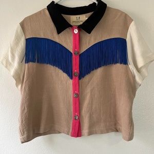 Fashion Brand Company One-Of-a-Kind Scrap Linen Fringe Blouse